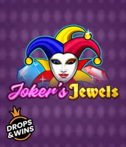 Enjoy the vibrant world of Joker's Jewels slot by Pragmatic Play, highlighting a charming joker's mask adorned with a vivid jester hat. This graphic evokes the joyful spirit of casino gaming, set against a deep purple background. Great for those who love classic slot games, offering a entertaining play experience. 