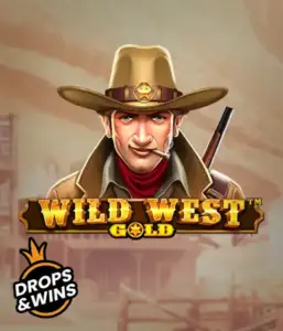  Encounter the rugged sheriff of "Wild West Gold," a popular slot game by Pragmatic Play. The image shows a stern-faced sheriff with a golden star badge, framed by a sun-baked Old West town backdrop. The game's title is boldly featured in a classic font, accentuating the Wild West adventure theme. 